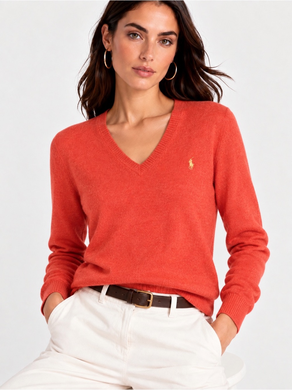 Ralph Lauren Sport Wool Cashmere Sweater L Orange Pony Fits S M Autumn Halloween